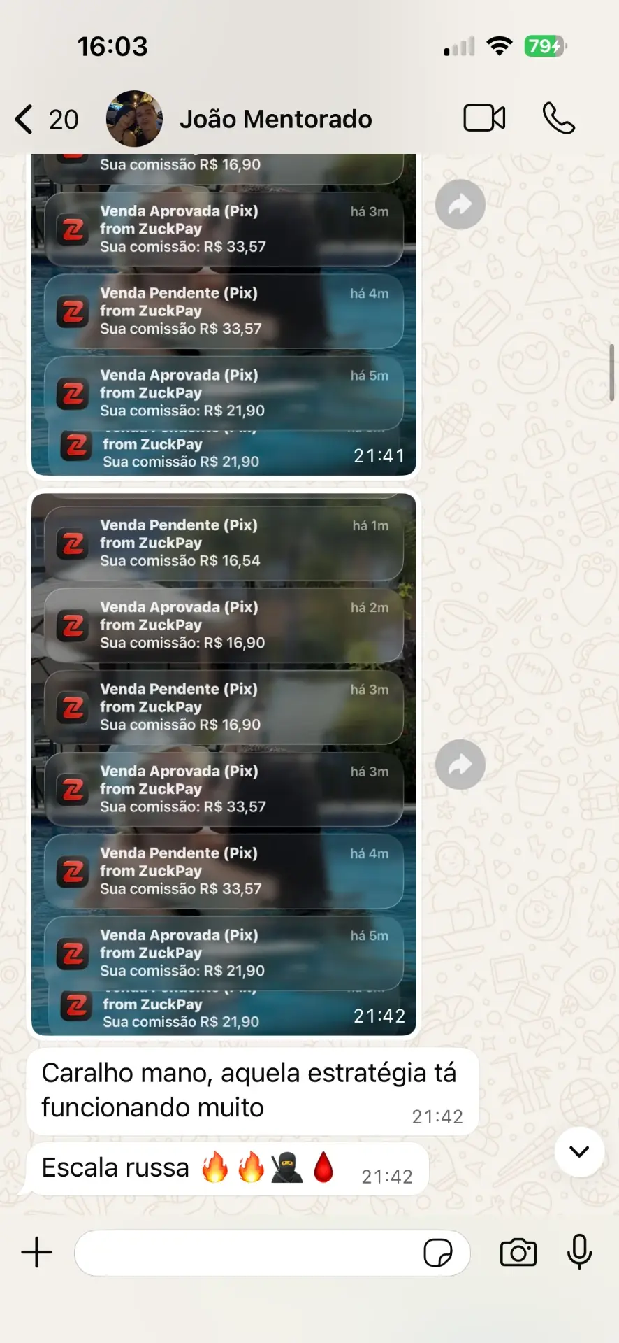 Notificações de vendas aprovadas de um mentorado