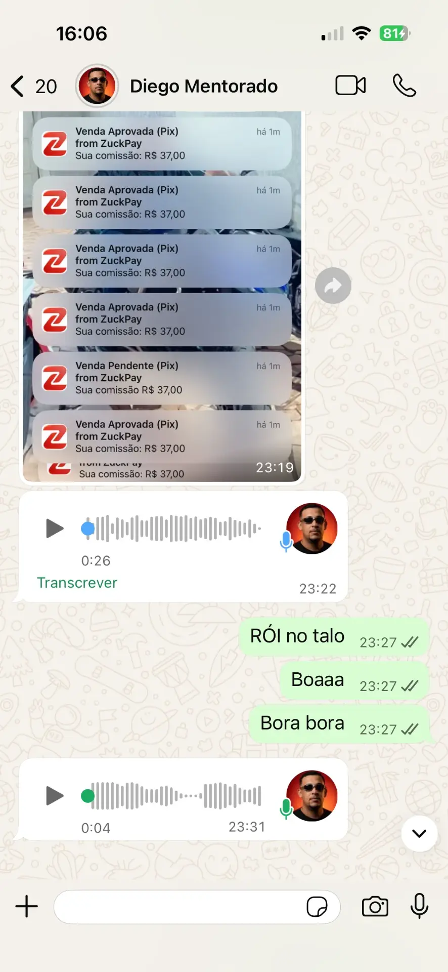 Sequência de vendas aprovadas de R$ 37