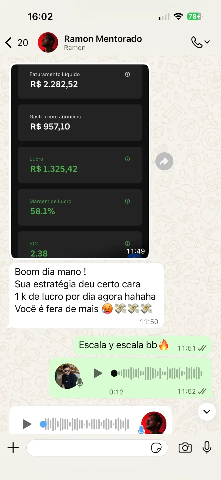 Mentorado com 1k de lucro por dia